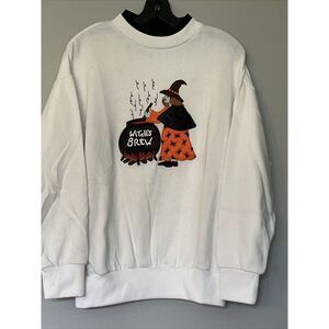 Vintage 90s Streetwear Womens Halloween Embroidered Sweatshirt Witch READ